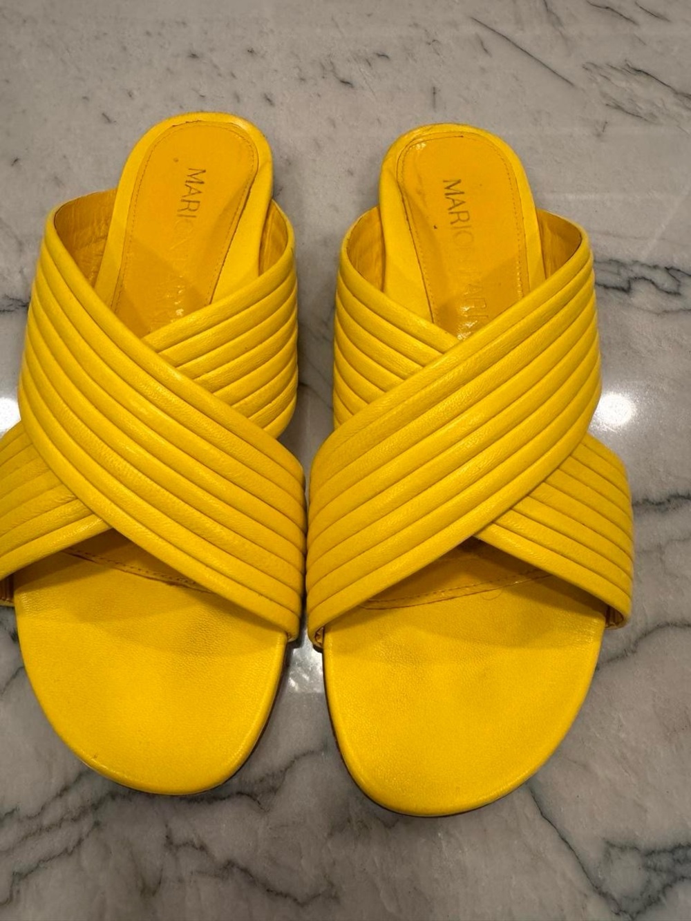 Marion Parke Women's Yellow Cross-Band Slide Sandals